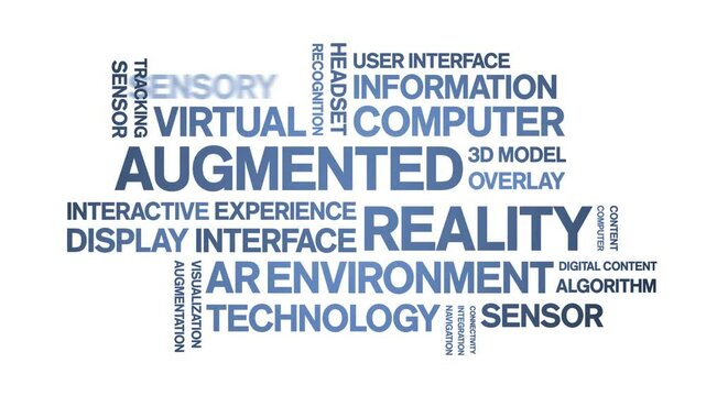 Augmented Reality animated word cloud-text design animation tag kinetic typography seamless loop.
