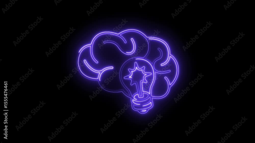 Poster neon brain with lightbulb symbol creative thinking and innovative ideas animation loop