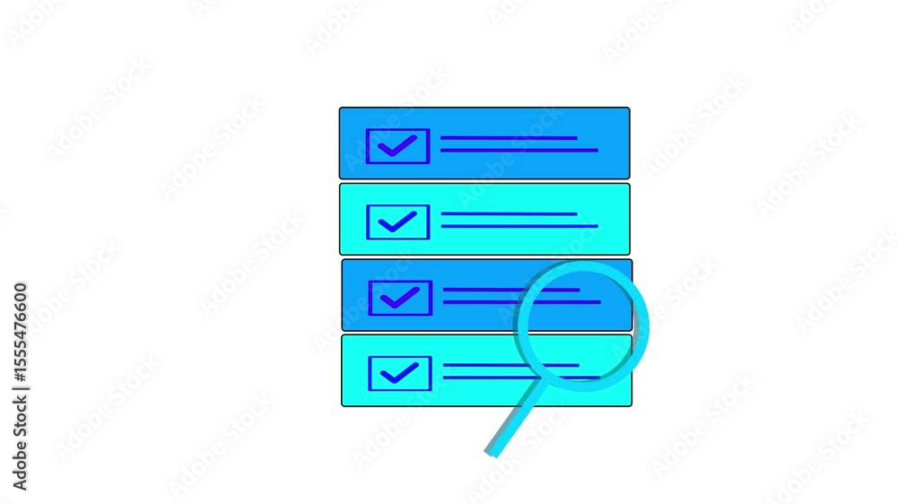 Aufkleber animated illustration of checklists and magnifying glass symbolizing data analysis. checklist and ma