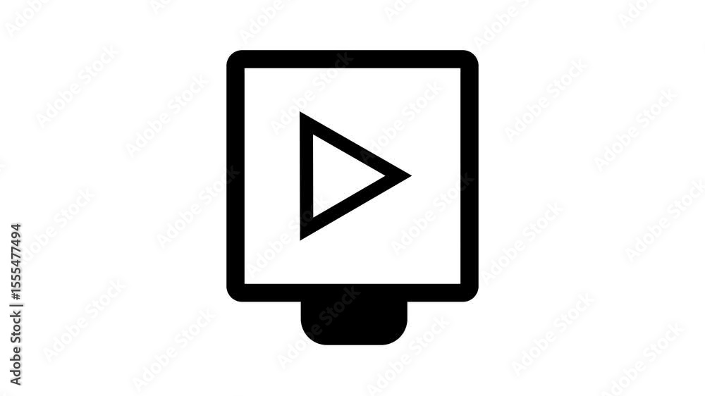 Poster screen showing youtube play button animation. animated youtube play symbol displayed on computer mon