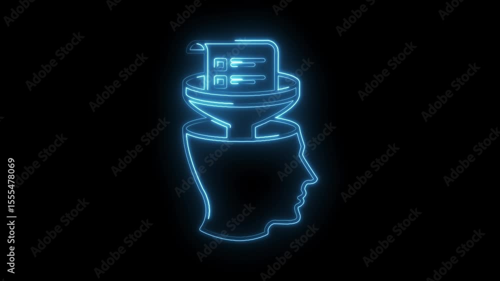 Poster data filtering in mind neon animated concept on black background information analysis
