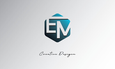 EM Creative Polygon Logo – Modern Negative Space Letter mark with Geometric Hexagon Shape for Futuristic Branding, Corporate Identity & Tech Design

