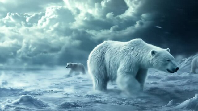 Polar bear trudging through icy wasteland