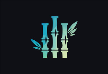 Colour Low Poly with Bamboo logo design, Vector design Concept