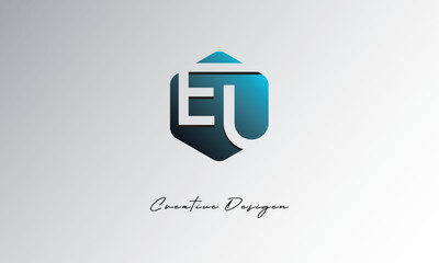 Obraz premium EU Creative Polygon Logo – Modern Negative Space Letter mark with Geometric Hexagon Shape for Futuristic Branding, Corporate Identity & Tech Design