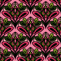 Fototapeta premium 250679 colorful line scribble repeat pattern, motifs floral hand drawn, scribble style, scallop pattern, design for seamless floral pattern, printing, wrapping, background and craft 