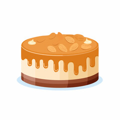 Delicious Almond Cake with Caramel Drizzle and Creamy Topping Illustration
