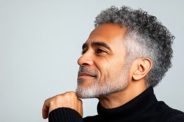 A cheerful and glowing gentleman with a relaxed demeanor. A happy man in a studio photo. A peaceful and radiant male in a confident pose. A charming and elegant man exuding positivity.