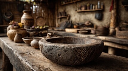 Rustic Kitchenware Arrangement in an Ancient Home Environment, Captivating