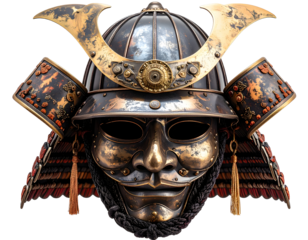 Detailed samurai helmet art black background