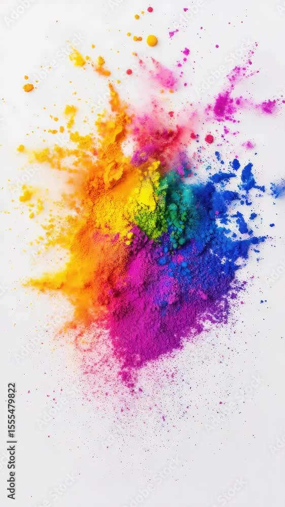 Poster a burst of rainbow color powder over a gray surface, creating an abstract and vibrant pattern.