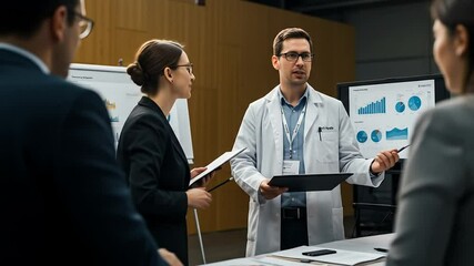 Doctor Presenting Data Charts to Business Professionals - Powered by Adobe