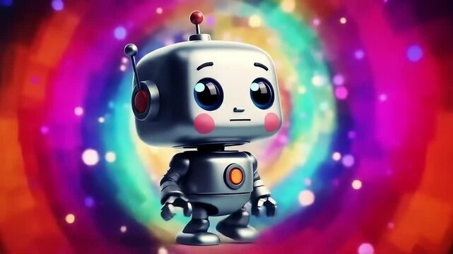 cute robot is walking on colorful background footage