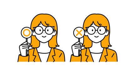 セミロングメガネの会社員_丸ばつ