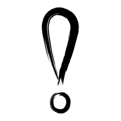 Black outline exclamation mark symbol grunge doodle style on transparent background