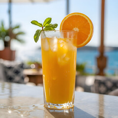 Orange juice with ice in the summer