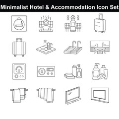  Minimalist Hotel and Accommodation Icons Line Art Travel Symbol Pack