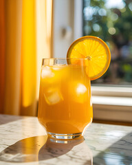 Orange juice with ice in the summer