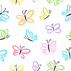 Vector seamless pattern of butterflies hand drawn in doodle style