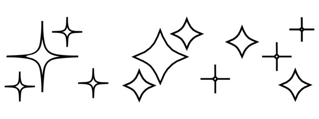 Twinkle star shape symbols. Minimalist silhouette stars icon. Modern geometric elements, shining star icons, abstract sparkle black silhouettes symbol vector set. Used in web , templates in EPS 10.