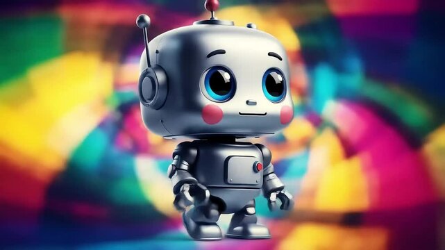 cute robot is walking on colorful background footage
