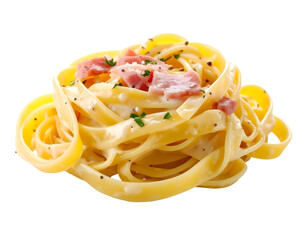 Delicious tagliatelle carbonara on black background