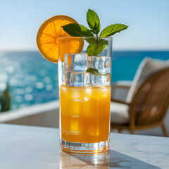 Orange juice with ice in the summer