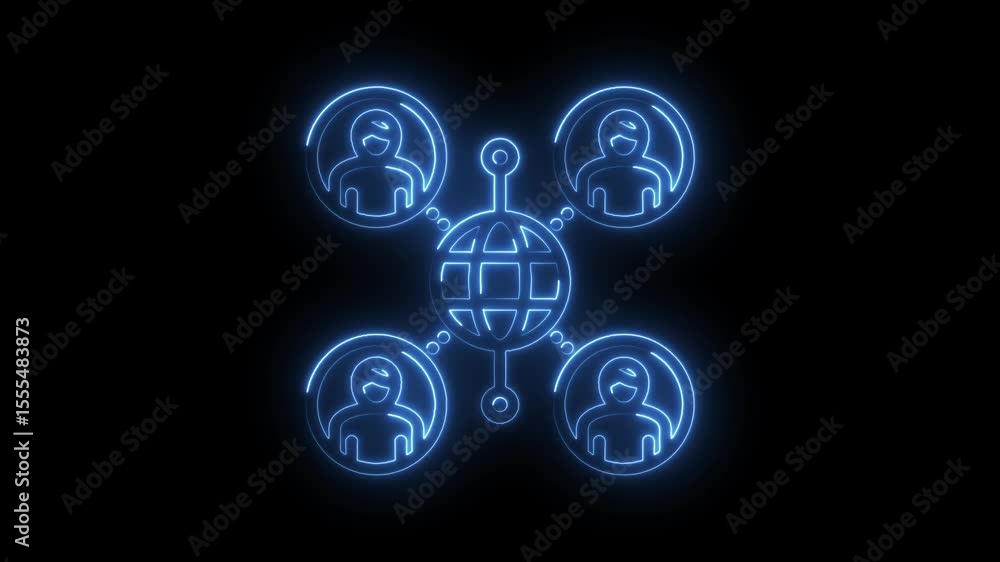 Aufkleber neon style global networking concept with glowing connected people icons on black background animati