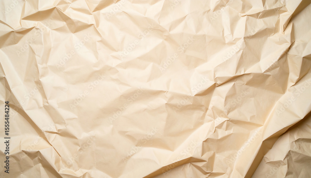 Poster crumpled beige paper texture creating a soft, organic background with interesting folds and shadows