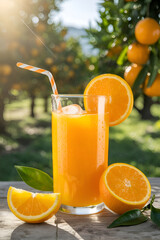 Orange juice with ice in the summer