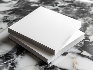 square paper stack mockup on marble surface