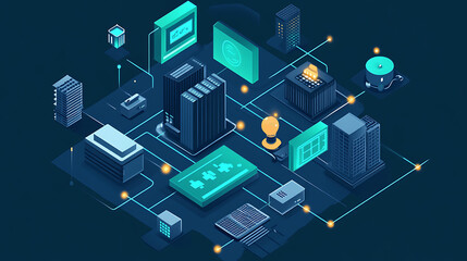 Fototapeta premium A computer monitor with a wifi symbol on it. The monitor is surrounded by other computer equipment. The image is of a computer network