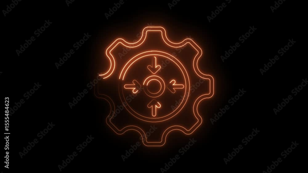 Poster glowing gear with convergence arrows animation on dark background for technology concepts