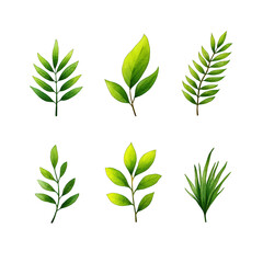 Fototapeta premium Collection of Hand-Drawn Green Leaves on Black Background