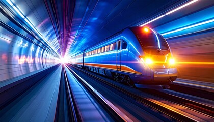 Fototapeta premium High-Speed Train Hurtling Through Futuristic Tunnel A Vision of Modern Transportation