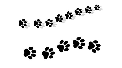 Paw prints in varying shades of black white and gray on a light background