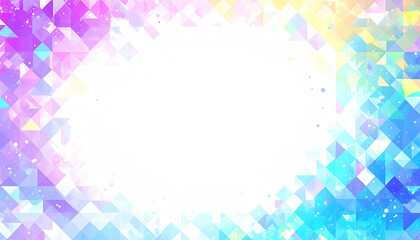 Colorful geometric patterns create a vibrant, abstract background with a central white space, perfect for design projects or artistic expressions