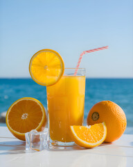 Orange juice with ice in the summer