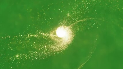 Golden particle light effect on green screen for chromakey. Glittering animation loop for celebration, luxury, magic footage.