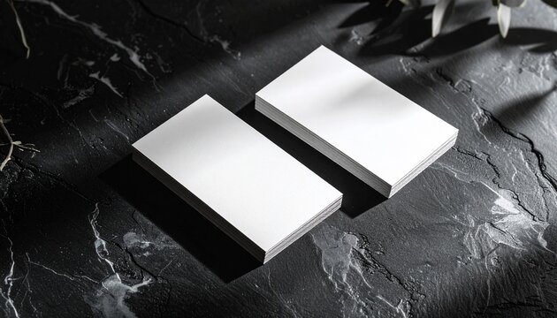 Elegant Blank Business Cards Mockup on Dark Marble Surface