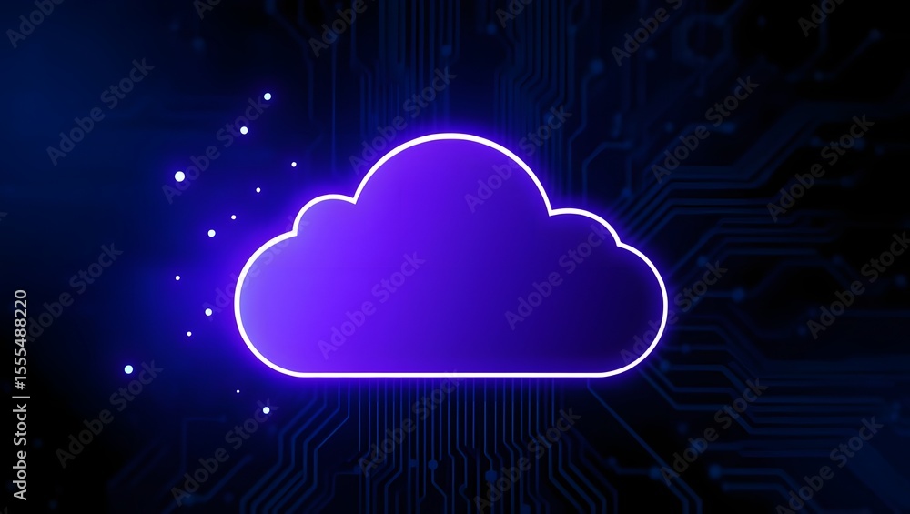 Aufkleber glowing cloud computing: digital network & data storage