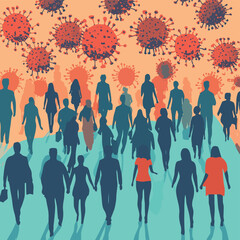 virus epidemic transmission crowd of people contagious transmission, vector style simple color