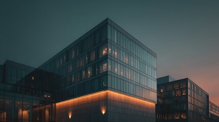 Glass corporate dusk glow.