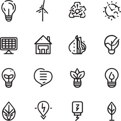 Outline Energy Efficiency Line icons on white background 