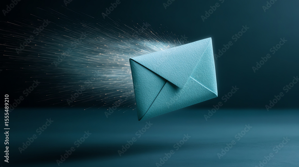 Poster A dynamic blue envelope symbolizing fast communication and connection, representing the essence of digital correspondence.