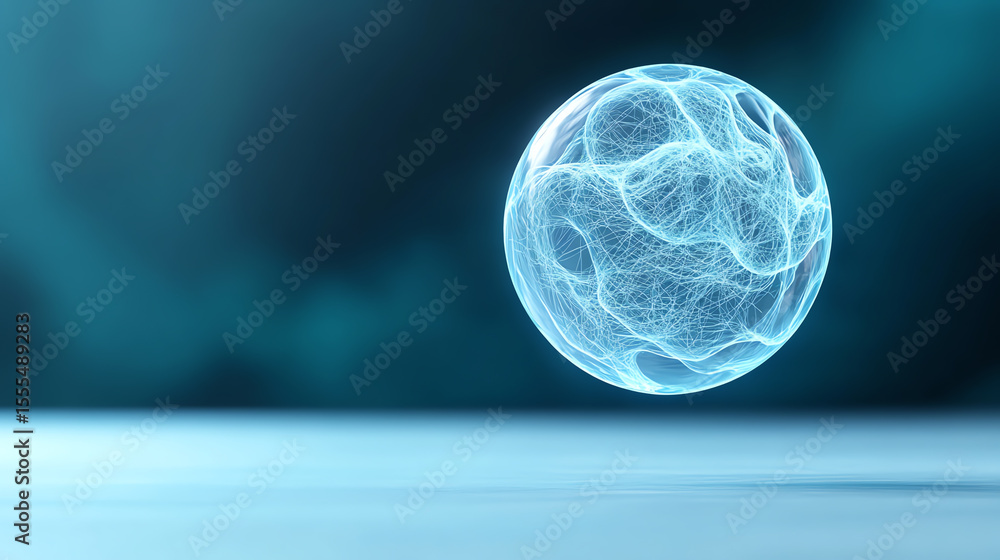 Aufkleber A glowing abstract sphere with intricate patterns, representing energy or molecular structures in a futuristic setting.
