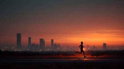 Runner sprints at sunset