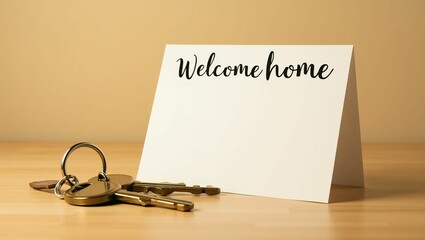 Welcome home keys and a card on a table