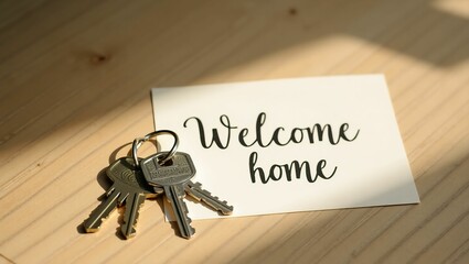 Welcome home keys and a card on a table