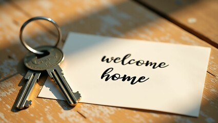 Welcome home keys and a card on a table